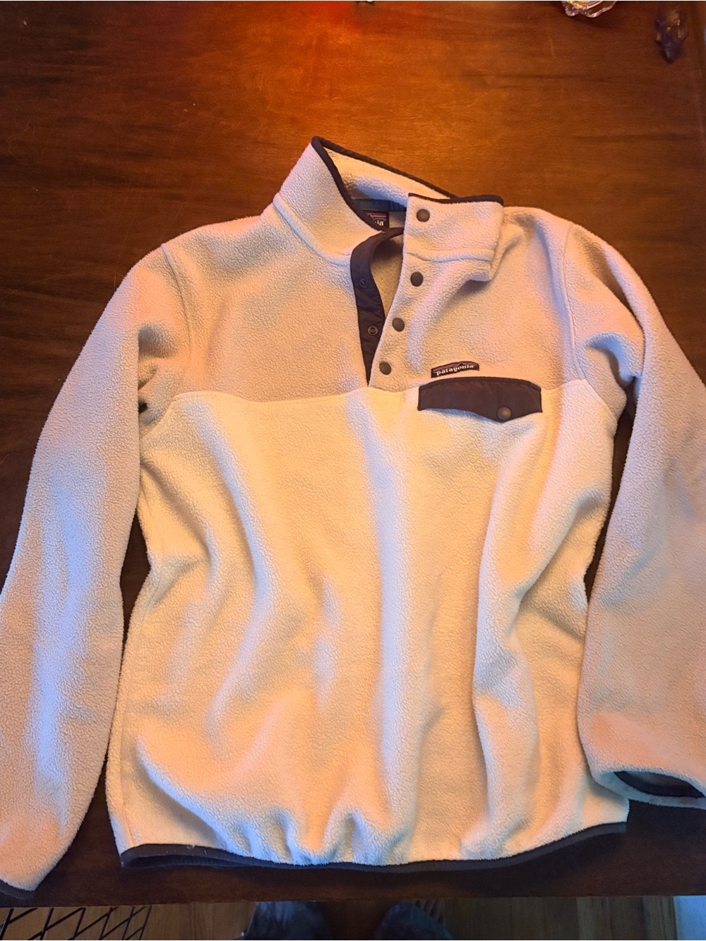 Patagonia WhiteFleece Snap-Up Pullover with Navy Trim